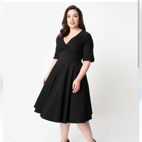 Black Unique Vintage delores swing dress size small 1950s style - Picture 1 of 5